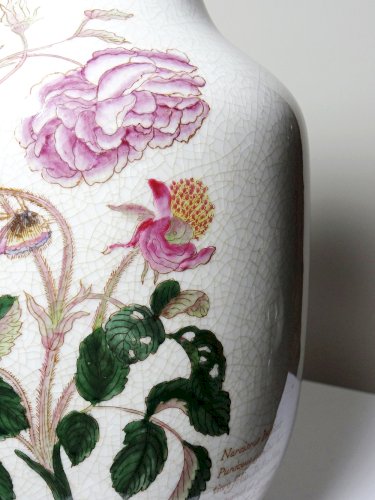 Imposant vase faïence craquelée décor botanique polychrome Wong Lee 1895 vintage