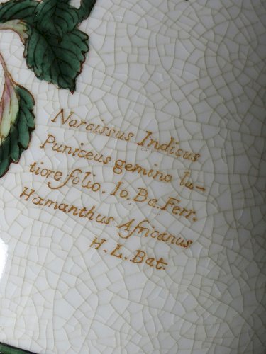 Imposant vase faïence craquelée décor botanique polychrome Wong Lee 1895 vintage