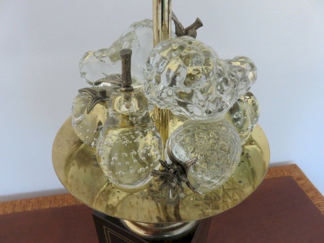 IMPOSANTE LAMPE HOLLYWOOD REGENCY LAITON ET FRUITS EN CRISTAL ANNEES 70 