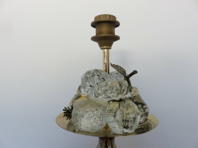 IMPOSANTE LAMPE HOLLYWOOD REGENCY LAITON ET FRUITS EN CRISTAL ANNEES 70 