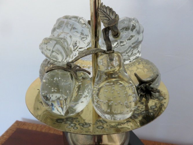 IMPOSANTE LAMPE HOLLYWOOD REGENCY LAITON ET FRUITS EN CRISTAL ANNEES 70 