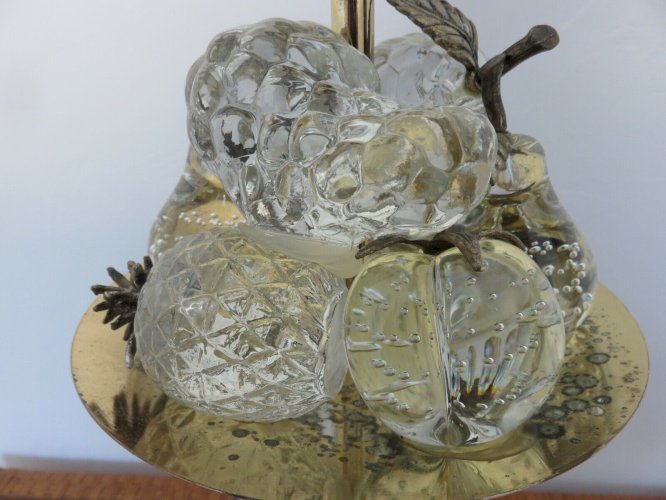 IMPOSANTE LAMPE HOLLYWOOD REGENCY LAITON ET FRUITS EN CRISTAL ANNEES 70 