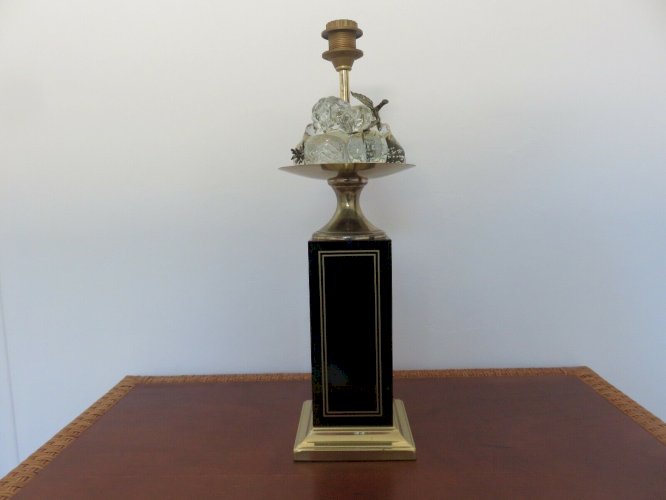 IMPOSANTE LAMPE HOLLYWOOD REGENCY LAITON ET FRUITS EN CRISTAL ANNEES 70 