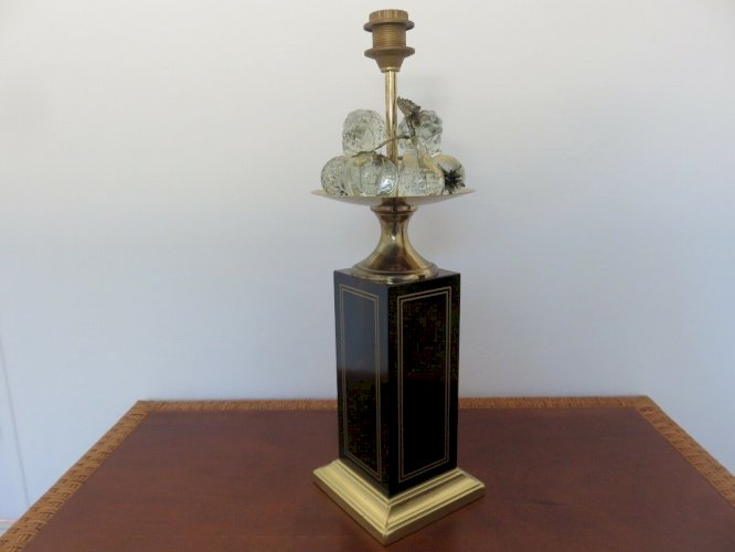 IMPOSANTE LAMPE HOLLYWOOD REGENCY LAITON ET FRUITS EN CRISTAL ANNEES 70 