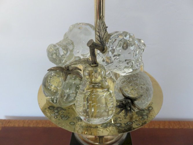 IMPOSANTE LAMPE HOLLYWOOD REGENCY LAITON ET FRUITS EN CRISTAL ANNEES 70 