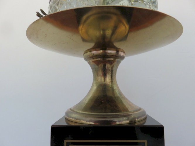 IMPOSANTE LAMPE HOLLYWOOD REGENCY LAITON ET FRUITS EN CRISTAL ANNEES 70 