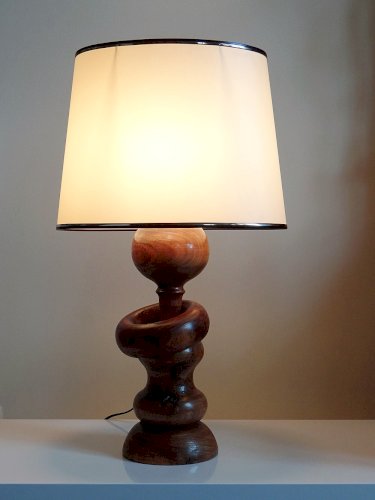 Imposante lampe style scandinave vintage designe bois tourné sculpté avec anneau