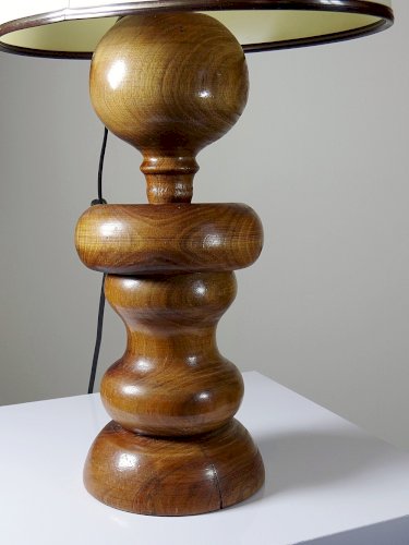 Imposante lampe style scandinave vintage designe bois tourné sculpté avec anneau