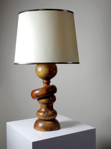 Imposante lampe style scandinave vintage designe bois tourné sculpté avec anneau