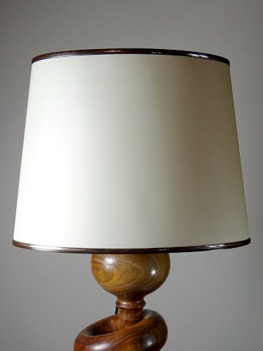 Imposante lampe style scandinave vintage designe bois tourné sculpté avec anneau