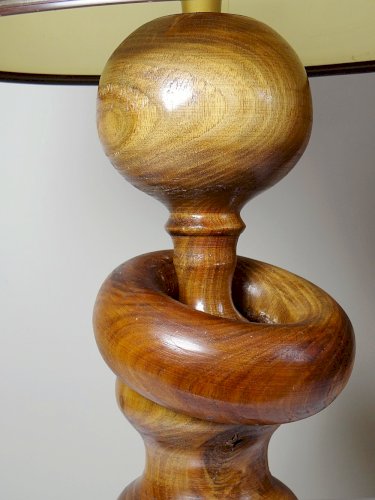 Imposante lampe style scandinave vintage designe bois tourné sculpté avec anneau