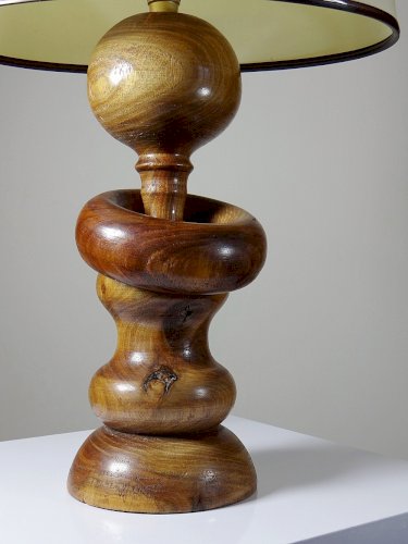 Imposante lampe style scandinave vintage designe bois tourné sculpté avec anneau