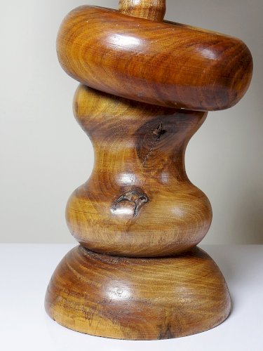 Imposante lampe style scandinave vintage designe bois tourné sculpté avec anneau