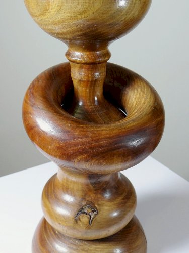 Imposante lampe style scandinave vintage designe bois tourné sculpté avec anneau