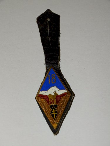 -INSIGNE 18e REGIMENT D'INFANTERIE DRAGO CROIX de LORRAINE sur CUIR MILITARIA  D