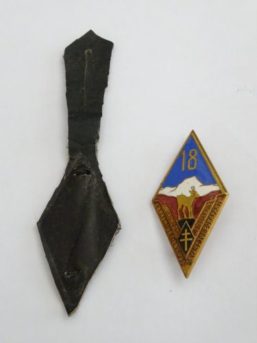 -INSIGNE 18e REGIMENT D'INFANTERIE DRAGO CROIX de LORRAINE sur CUIR MILITARIA  D
