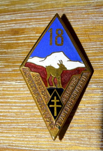 -INSIGNE 18e REGIMENT D'INFANTERIE DRAGO CROIX de LORRAINE sur CUIR MILITARIA  D