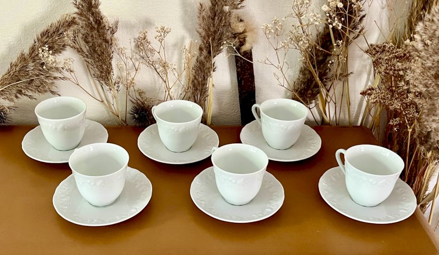 Intemporel - Lot n° 30 - 6 Tasses à café / soucoupes California - Deshoulières - Limoges