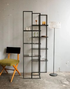 Isabelle, the large shelf in metal and smoked plexiglass N°229