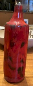 Jacky Coville céramique BIOT  vase bouteille rouge marbré