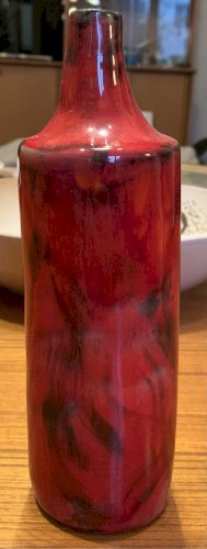 Jacky Coville céramique BIOT  vase bouteille rouge marbré