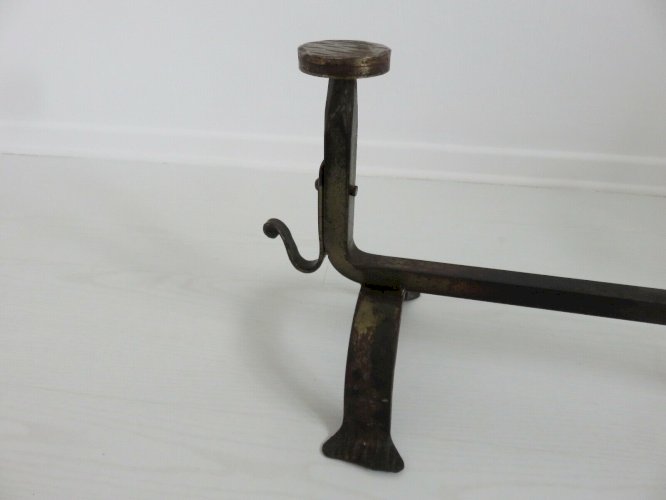 JACQUES ADNET PAIRE DE CHENETS EN ACIER ANNEES 40 50