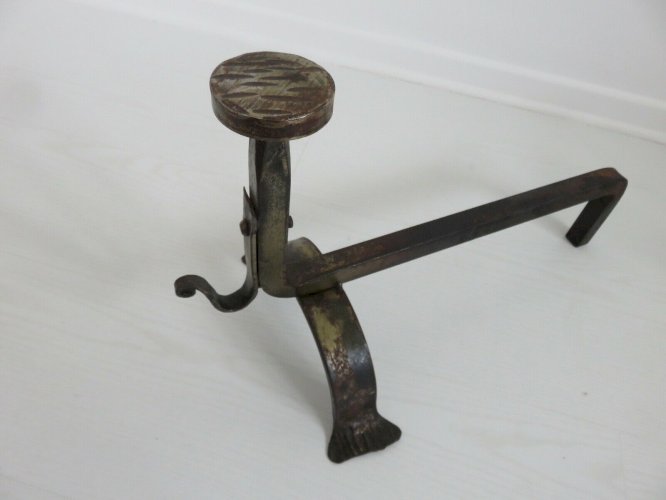 JACQUES ADNET PAIRE DE CHENETS EN ACIER ANNEES 40 50