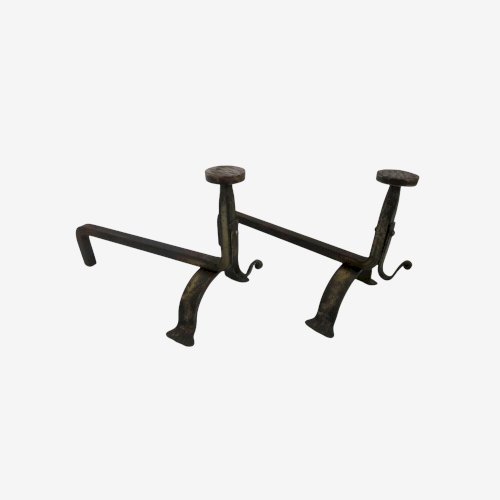 JACQUES ADNET PAIRE DE CHENETS EN ACIER ANNEES 40 50