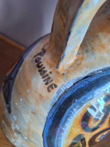 Jacques Poussine, grand vase pichet vintage en céramique signé