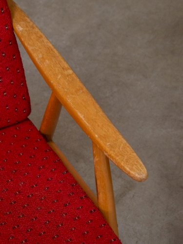 Jakob, la paire de fauteuils en bois et tissu rouge N°785