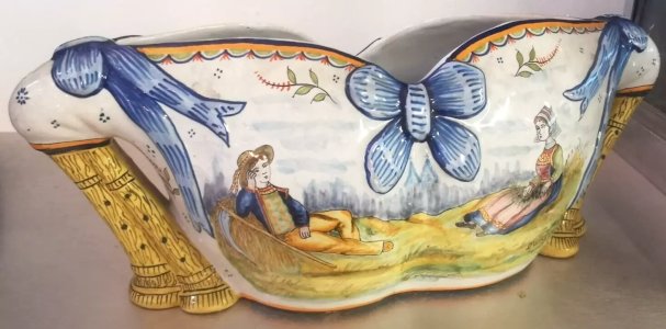 PLANTER HB QUIMPER FAIENCE Ceramic Hand Painted Knot Flower Pot VE6 19/12