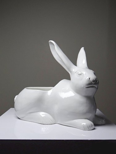 Jardinière/Pot Lapin blanc en faïence Italienne vintage