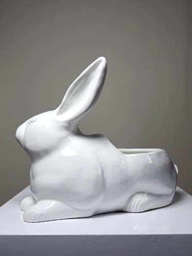 Jardinière/Pot Lapin blanc en faïence Italienne vintage