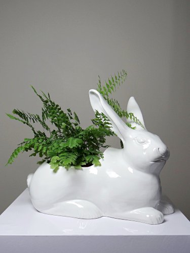 Jardinière/Pot Lapin blanc en faïence Italienne vintage