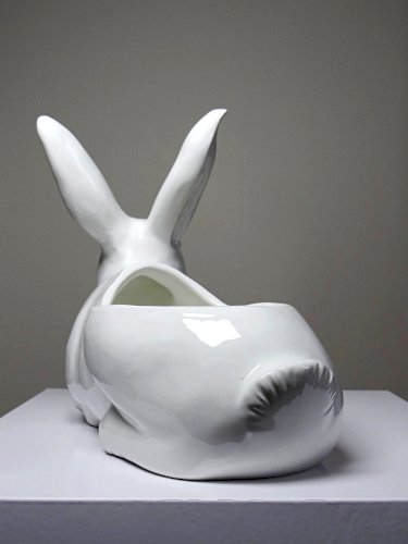 Jardinière/Pot Lapin blanc en faïence Italienne vintage