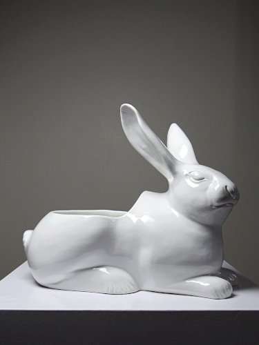 Jardinière/Pot Lapin blanc en faïence Italienne vintage