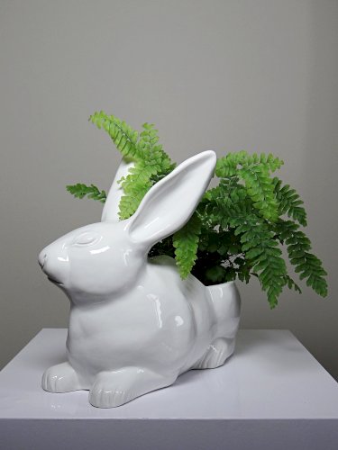 Jardinière/Pot Lapin blanc en faïence Italienne vintage