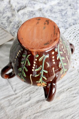 Jarre ancienne en céramique émaillée décorée de fleurs