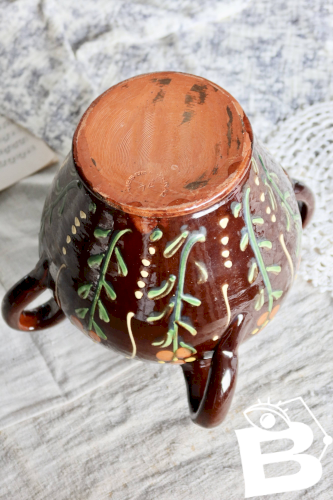 Jarre ancienne en céramique émaillée décorée de fleurs