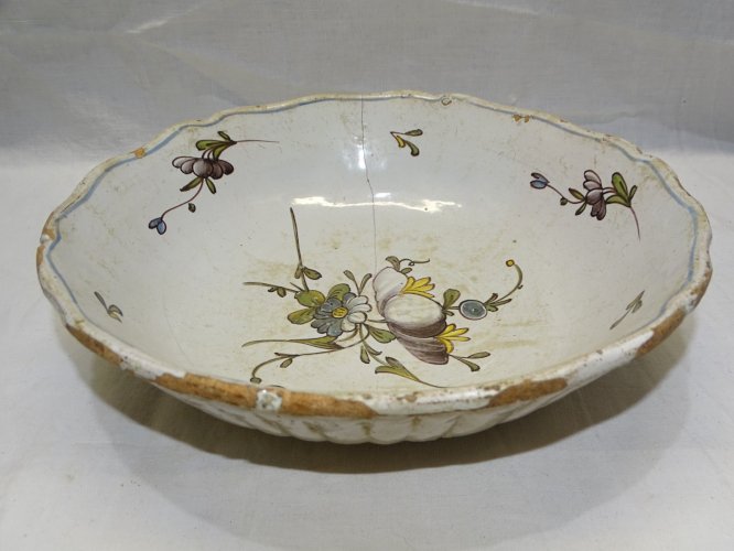 -JATTE A CREME TERRE CUITE XVIIIe avec FÊLES et USURE Glaçure JUS GRENIER    D