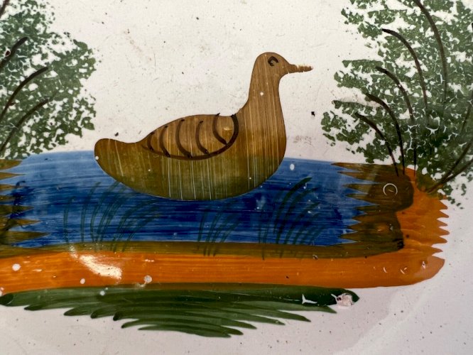 Jatte ancienne Nevers 19e – Faïence décor canard sur l’eau – 25 cm