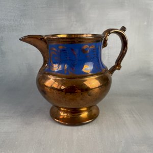 JERSEY pichet gros pot a lait / verseuse en faïence marron irisé et bleu