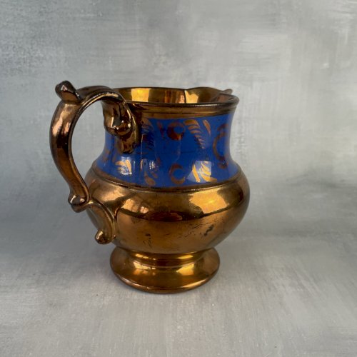 JERSEY pichet gros pot a lait / verseuse en faïence marron irisé et bleu