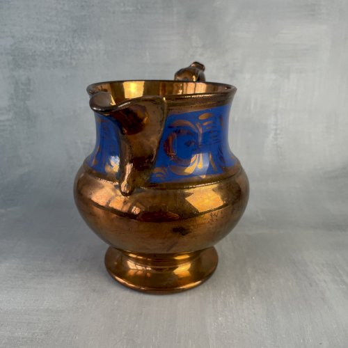 JERSEY pichet gros pot a lait / verseuse en faïence marron irisé et bleu