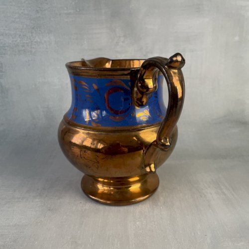 JERSEY pichet gros pot a lait / verseuse en faïence marron irisé et bleu