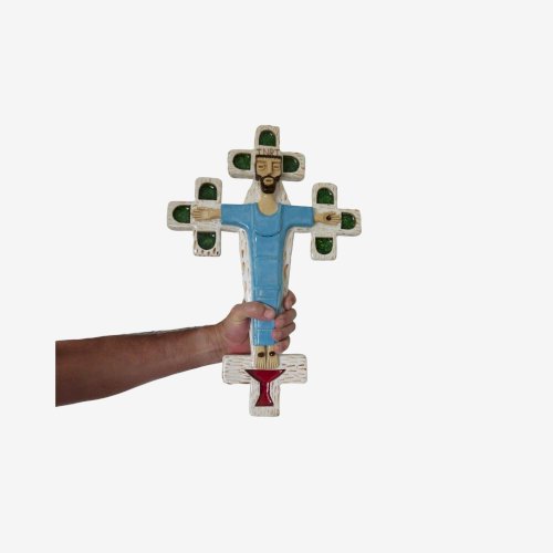 JESUS CHRIST SUR LA CROIX EN CERAMIQUE ET VERRE CRISTALLISE - ESPELT , LEMBO -