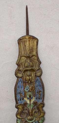 -JOLI ANCIEN BALANCIER DE PENDULE HORLOGE COMTOISE LAITON FLEURI et PEINT   D