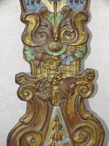 -JOLI ANCIEN BALANCIER DE PENDULE HORLOGE COMTOISE LAITON FLEURI et PEINT   D