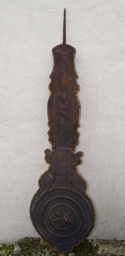 -JOLI ANCIEN BALANCIER DE PENDULE HORLOGE COMTOISE LAITON FLEURI et PEINT   D