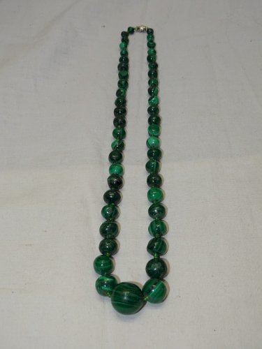 -JOLI ANCIEN COLLIER BOULES MALACHITE BIJOU ANCIEN BIJOUX COLLECTION VITRINE